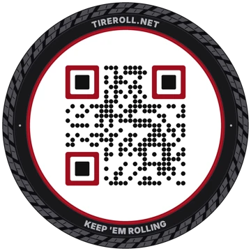 Tire-shaped QR code linking to TireRoll.net